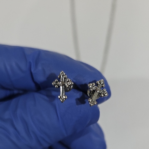 Silver Pendant Necklace with Blue & Purple Accents and Cross Stud Earrings - Picture 10 of 14